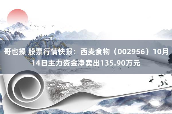 哥也操 股票行情快报：西麦食物（002956）10月14日主力资金净卖出135.90万元