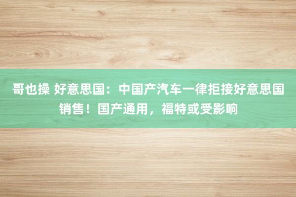 哥也操 好意思国：中国产汽车一律拒接好意思国销售！国产通用，福特或受影响