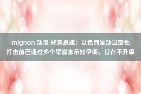 mignon 动漫 好意思媒：以色列发动过错性打击前已通过多个渠说念示知伊朗，旨在不升级