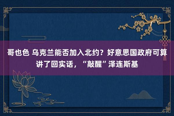 哥也色 乌克兰能否加入北约？好意思国政府可算讲了回实话，“敲醒”泽连斯基