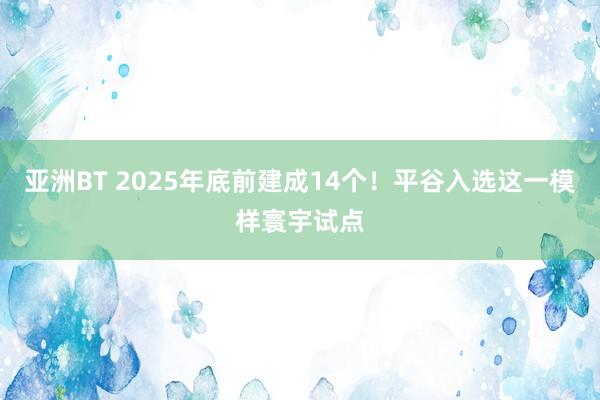 亚洲BT 2025年底前建成14个！平谷入选这一模样寰宇试点