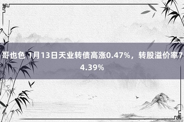 哥也色 1月13日天业转债高涨0.47%，转股溢价率74.39%