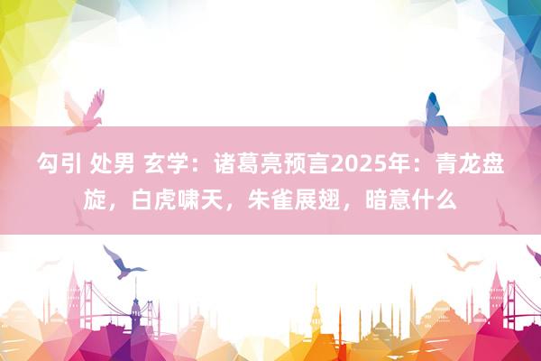 勾引 处男 玄学：诸葛亮预言2025年：青龙盘旋，白虎啸天，朱雀展翅，暗意什么